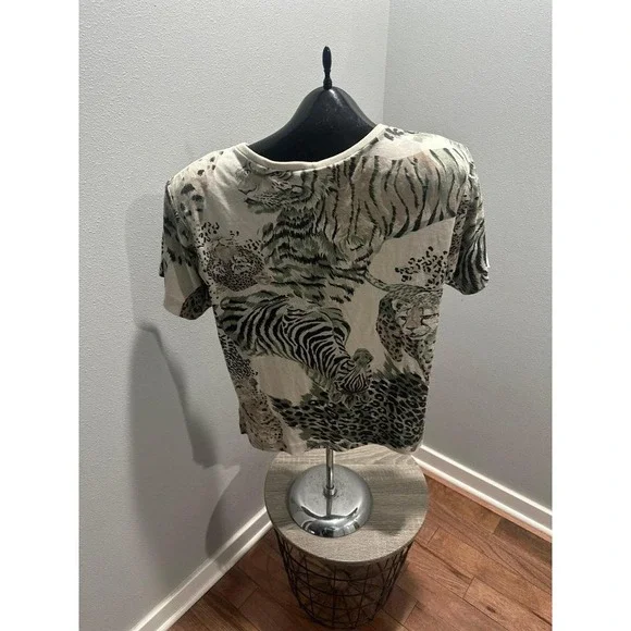 Vintage Judy Knapp Tiger Leopard T-Shirt Pocket wiith Shoulder Pads - Picture 3 of 5